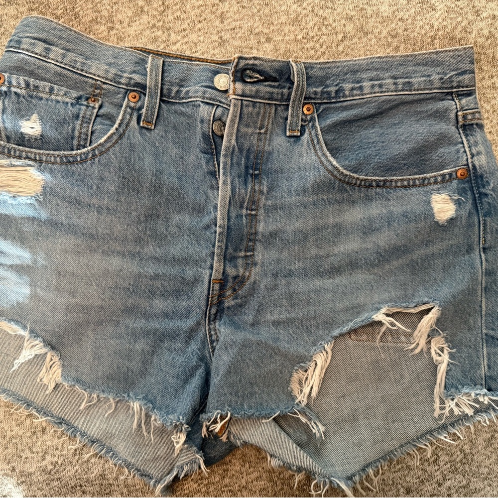 Levi's 501 Original Blue Distressed Jean Shorts Size 30
